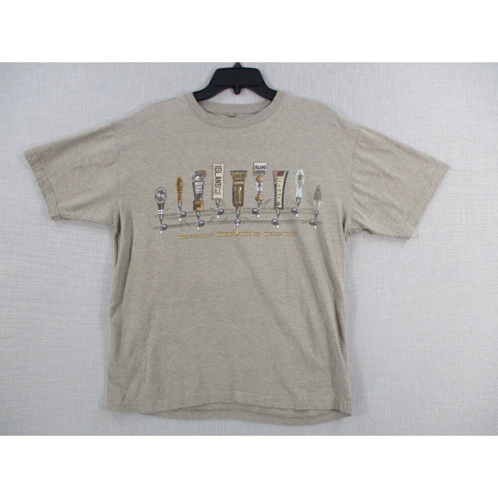 Newport Blue Decisions Beer Tap Graphic T-Shirt Mens M Beige Short Sleeve Cotton